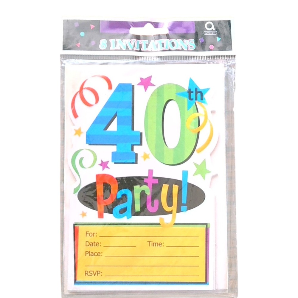 40th Birthday Party Invitations Amscan 8 Cards Envelopes Confetti Colorful